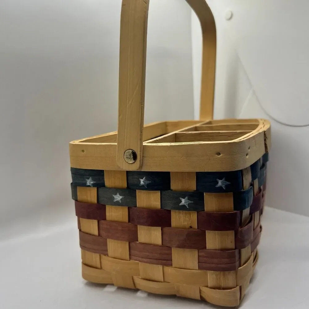 Country Woven Patriotic basket silverware caddy wine picnic usa wicker country